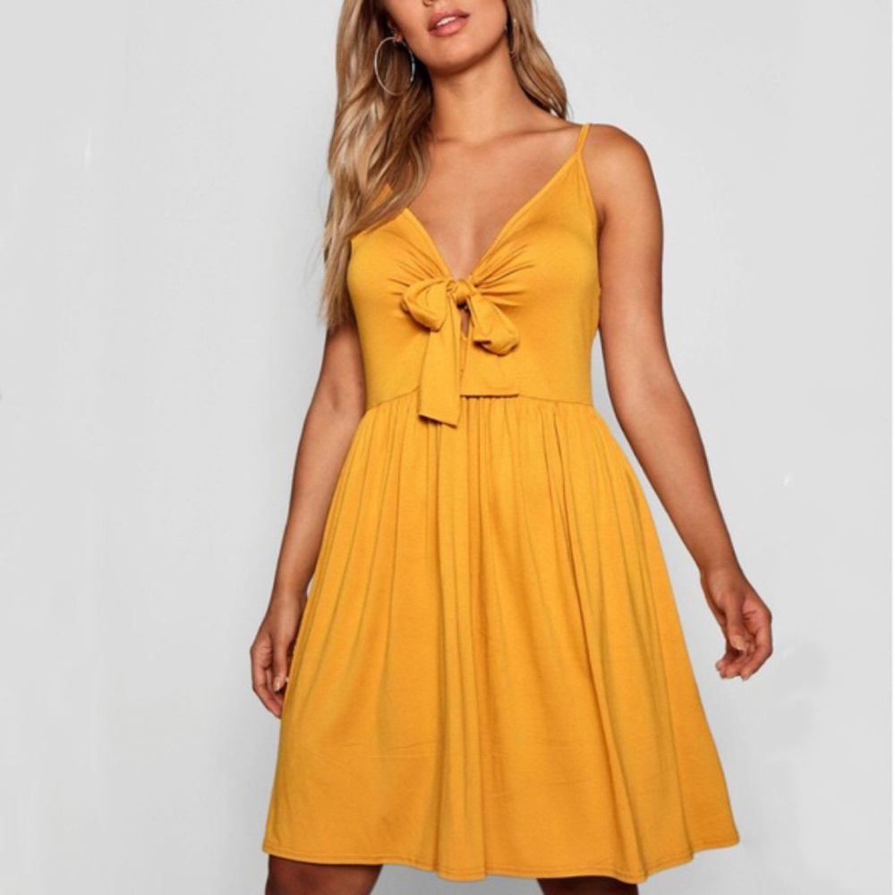 Mustard Bow Front Babydoll Dress